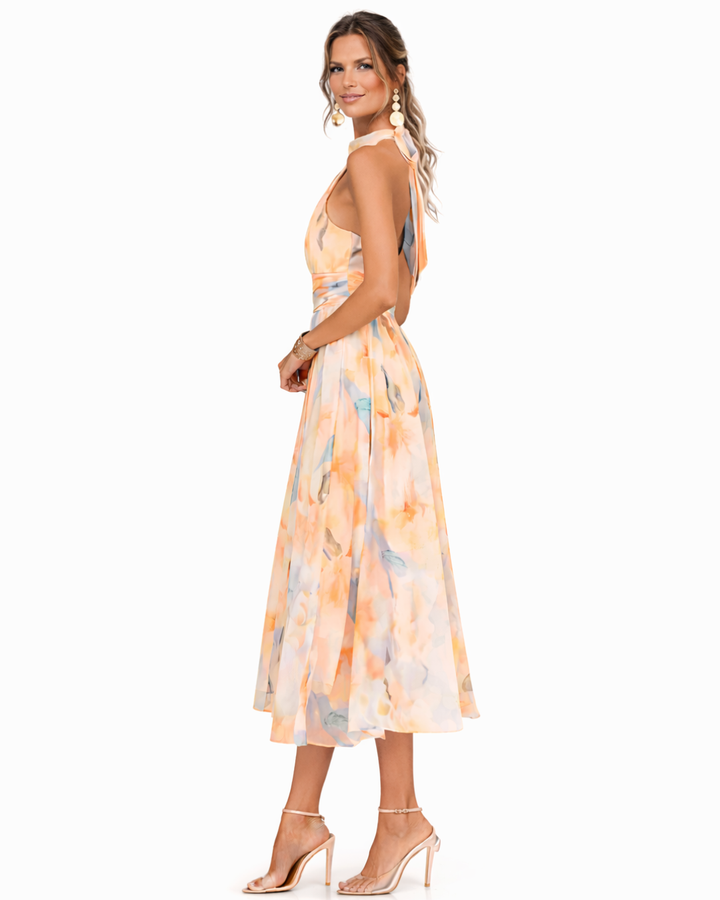 Aurora | Abito con Collo Halter e Stampa Acquerello