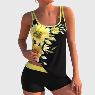 Flor | Tankini floreale con short, effetto pancia piatta