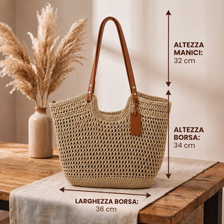 Camelia | Borsa Shopper Intrecciata a Mano all'Uncinetto - Avorio