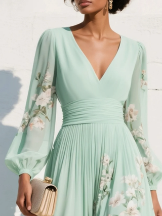 Cisella | Abito midi verde chiaro floreale