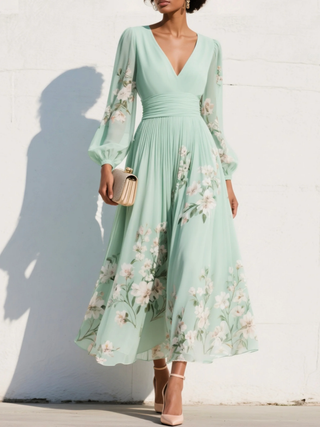 Cisella | Abito midi verde chiaro floreale
