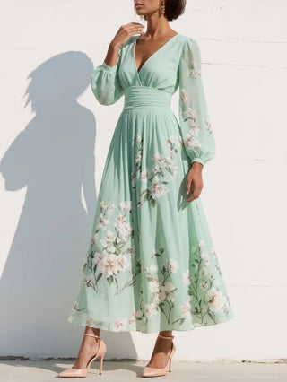 Cisella | Abito midi verde chiaro floreale
