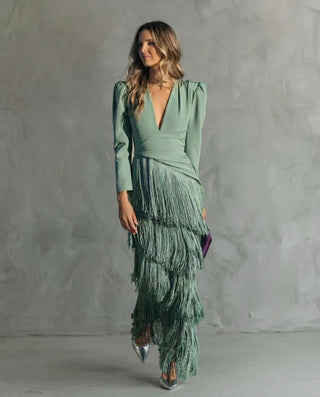 Chiara | Abito Elegante con Maniche a Frange