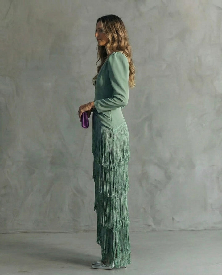 Chiara | Abito Elegante con Maniche a Frange