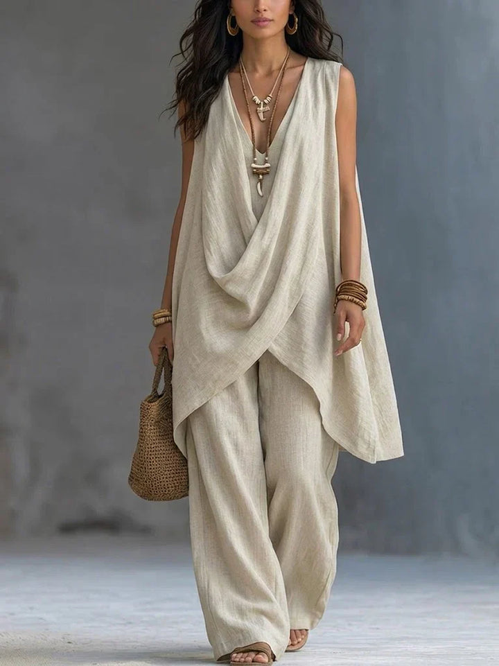 Ginevra | Completo Drappeggiato con Pantalone Ampio